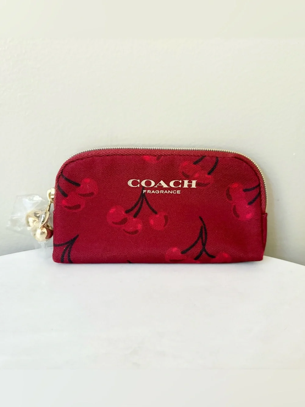 NEW COACH Red Cherry EDP Cosmetic Pouch with Gold Hardware